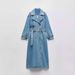 Women's Stylish Double-Breasted Denim Trench Coat With Belt - Loose Fit Mid-Length Casual Jacket For Spring (Blue, Black) - XS/S/M/L_mkmklike.com