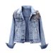 Women’s Embroidered Denim Jacket – Korean Style Beaded Flower Long Sleeve Coat, Vintage Distressed Blue Jean Jacket (S/M/L/XL/XXL/XXXL)_mkmklike.com