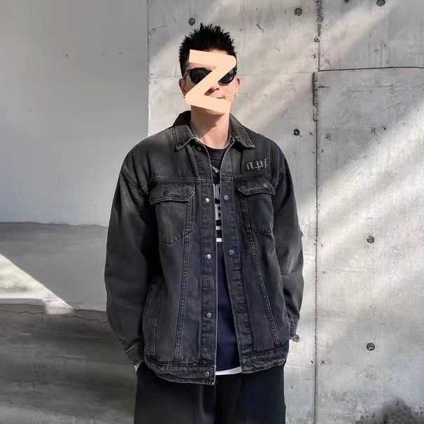 Black Denim Jacket Men's Autumn Loose Denim Jacket Casual Denim Jacket_mkmklike.com