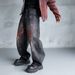 Men's Clothing Men's Trendy Black Washed Graffiti Jeans American Style Loose Fit Straight Leg Curved Blade Design_mkmklike.com