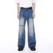 Distressed Raw Hem Relaxed Fit Straight Leg Jeans For Men & Women - High Street Hip Hop Denim Pants With Mid Rise_mkmklike.com