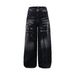 Men's Trendy High Street Loose Flared Jeans Retro Washed Distressed Design Lightning Crack Pattern American Style_mkmklike.com