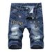 Laike Men's Rhinestone Denim Shorts Summer Style Trendy Star Washed Casual Five Point Pants_mkmklike.com