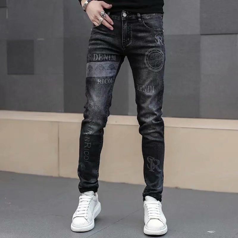 Men's Trendy Printed Slim Fit Stretch Denim Jeans For Spring._mkmklike.com