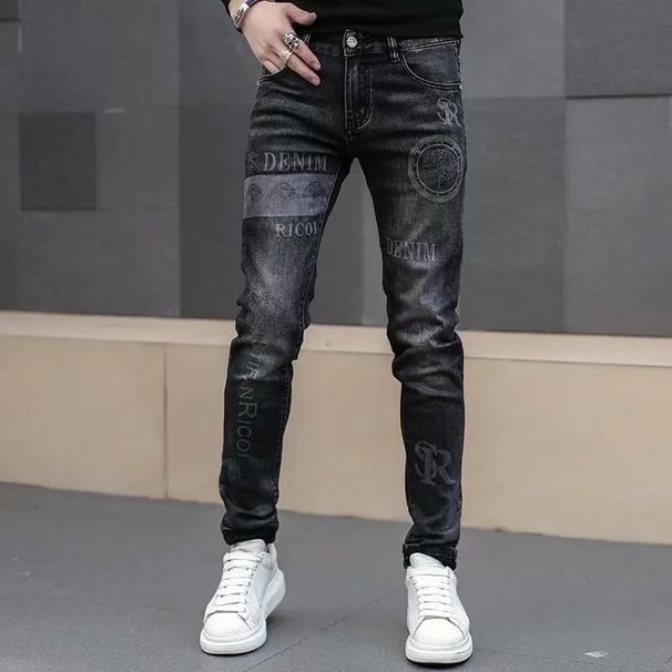Men's Trendy Printed Slim Fit Stretch Denim Jeans For Spring._mkmklike.com