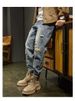 Men's Street Washed Distressed Ripped Jeans Straight Loose Fit High Street Vibe Long Pants For Spring Autumn_mkmklike.com