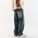 Nordmann American Style Workwear Jeans For Men With Belt Trendy Retro Loose Straight High Street Versatile Cool Washed Long Pants_mkmklike.com