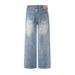 Washed Gradient Denim Straight American Street Style Men's Loose Casual Distressed Long Pants_mkmklike.com