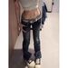 Summer Y2K Fashion Retro Punk Low Waist Casual Embroidery Diamond Jeans Blue Wings Pattern Embroidered Leg Slim Pants_mkmklike.com