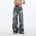 Unisex Floral Print Wide-Leg Jeans - Vintage High Street Style, Loose Fit, Bohemian Chic, Comfortable & Trendy_mkmklike.com
