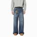 Men's Streetwear Vintage Washed Wide Leg Straight Denim Jeans With Lightning Print | Trendy Korean Style Loose Fit Cotton Blend Pants_mkmklike.com