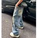 Distressed Tie-Dye Men's Jeans | Vintage Streetwear Straight Leg Baggy Pants For Casual Wear | Cotton Denim High Waist Trousers (Blue, S-3XL)_mkmklike.com
