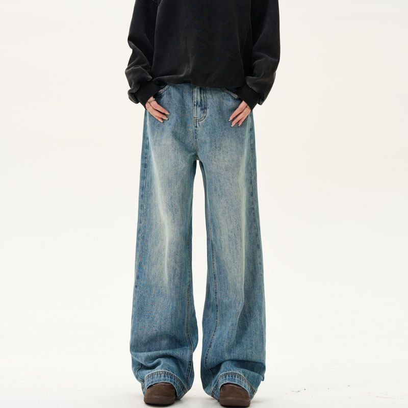 Unisex High-Street Straight Jeans – Vintage Washed, Relaxed Fit & Wide-Leg (Effortless Chic & Everyday Essential)_mkmklike.com