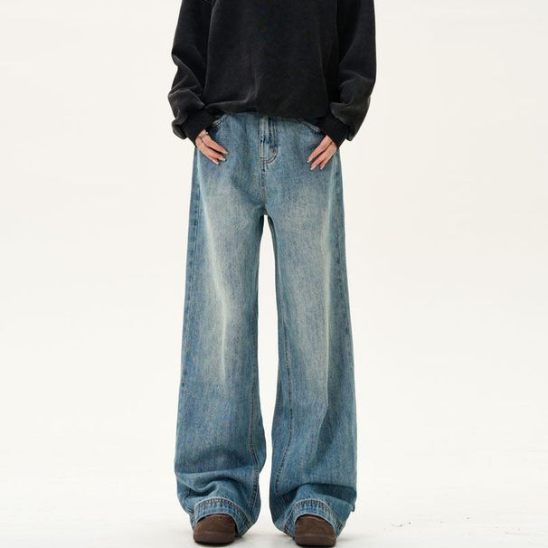 Unisex High-Street Straight Jeans – Vintage Washed, Relaxed Fit & Wide-Leg (Effortless Chic & Everyday Essential)_mkmklike.com