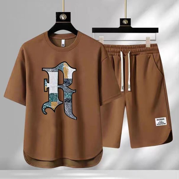 Men's Clothing Summer fashion brand new casual short sleeved sports five point pants two piece suit men's large size loose T shirt top_mkmklike.com