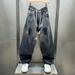 Men's Graffiti Paint-Splatter Denim Pants – Oversized Streetwear Jeans With Drawstring Waist & Relaxed Fit (Black, M-Xxxl)_mkmklike.com