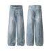 Men's Clothing Retro Lightning Pattern Washed Baggy Machete A Line Men's Casual Loose Straight Jeans_mkmklike.com