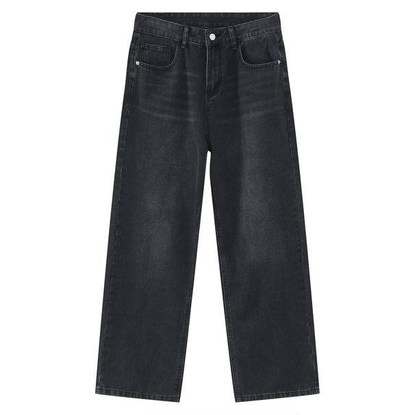 EF JEANS | 2024 New American Personality Retro Old Black Grey Simple Loose Wide Leg Jeans Men And Women_mkmklike.com
