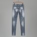 European Style Men's Distressed Slim Fit Jeans Trendy Retro Grey Whiskering Faded Midweight Cotton Long Black Blue Jeans_mkmklike.com
