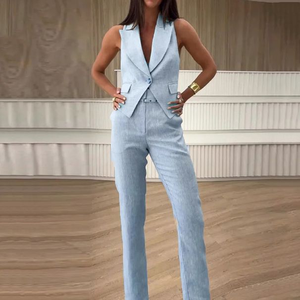 Women's new fashionable temperament simple vest suit long suit pants_mkmklike.com