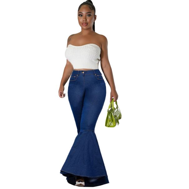 Women’s Clothing denim elastic slim fit hip hugging wide leg flared pants_mkmklike.com