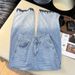 Women's High Waist Straight Leg Cropped Jeans With Gradient Blue Embroidery & Rhinestone Detail, Relaxed Fit, Summer Casual Trousers_mkmklike.com