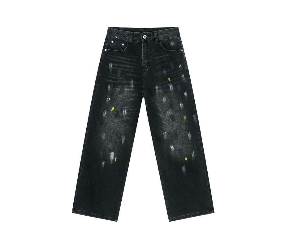 EF JEANS | 2025 New Product, American Trend Graffiti Paint Old Washed Jeans Wide-leg Pants_mkmklike.com