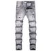 Men's Distressed Slim-Fit Jeans - Grunge Washed Gray Skinny Denim Pants With Paint Splatter & Ripped Details, Straight Leg Non-Stretch Streetwear_mkmklike.com