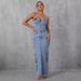 Women's Denim Dress - Casual Tube Top Workwear Style With Large Pockets_mkmklike.com