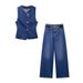 Women's Clothing New French Slim Denim Sleeveless Round Neck Vest Vest_mkmklike.com