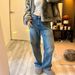 Women's Clothing Retro High Waist Slim Fit Straight Leg Jeans V Neck 100% Cotton Modern Fashion Rose Style_mkmklike.com