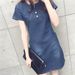 ELLE Korean Style Plus Size Casual Simple Commuter Mid-Length Washed Denim Dress For Women Trendy_mkmklike.com