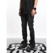 Men's High-Waisted Slim Fit Stretch Jeans With Distressed Hem & Zip Detail - Black Streetwear Flared Pants_mkmklike.com