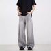 Unisex Vintage High-Waisted Straight-Leg Jeans – Smoky Gray Washed Denim Pants With Relaxed Fit & Floor-Skimming Hem_mkmklike.com