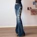 Women's Clothing Rose Retro Gradient Vintage Rose Embroidered Low-Rise Flared Jeans – Distressed Wash, Retro Blue, S-L (American Retro Streetwear)_mkmklike.com