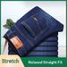 Woven Jeans Elastic Straight Loose Comfortable Spring Summer New Business Casual Slim Fit Versatile Men's Pants_mkmklike.com