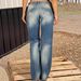 Women's Stretchy Distressed Jeans European American Style Cross Border Whiskers Slightly Flared Casual Denim with Frayed Edges_mkmklike.com