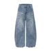 Men's American Style Cleanfit Washed Wide Leg Jeans High Street Casual Whiskered Pleated Loose Straight Leg Jeans Blue Cotton_mkmklike.com