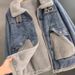 Women's Fleece-Lined Denim Jacket - Winter Short Coat, Oversized Fit, Warm & Stylish For Petite To Plus Size (White, Grey)_mkmklike.com
