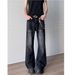 Men's Straight Leg Jeans Japanese Style Harajuku Inspired New Washed Whiskered Floor Length Slightly Flared Denim With Minimalist Look_mkmklike.com