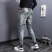 Men's Trendy Slim Fit Jeans Stretchy Casual Trousers Style Distressed Details And Whiskers_mkmklike.com