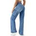 Women's Cross Border Spot Design Flap Pocket Straight Leg Jeans Casual Loose Workwear Versatile Trousers_mkmklike.com