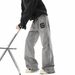 Men's Trendy Edgy Distressed Letter Print Jeans High Street Style Loose Fit Straight Leg Slightly Flared Winter Denim_mkmklike.com