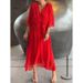 Women's Clothing solid color lace long skirt bat sleeve irregular dress large size_mkmklike.com