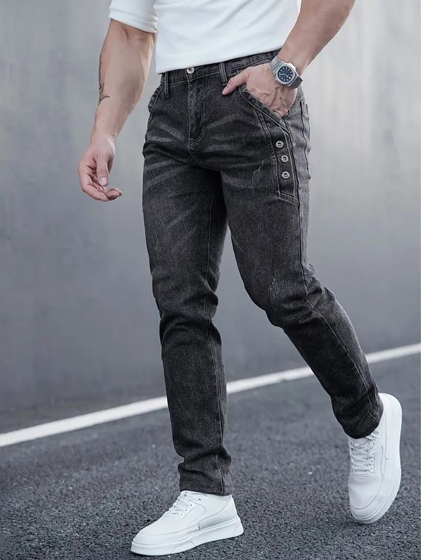 Men's Jeans, Elastic Denim, Dark Gray Leggings, Multi Craft Design, Slim Fit And Slimming Men's Pants_mkmklike.com