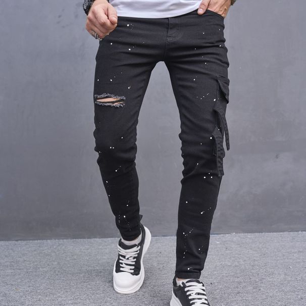 Men's Distressed Denim Pants – Punk-Inspired Ripped Jeans With Wrinkled & Bleached Effect (Sizes 28-38, Mid-Rise, 85% Cotton, Stretch Comfort)_mkmklike.com
