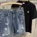 Men's Clothing Summer Straight Washed Shorts Retro Ripped Denim Shorts Mid Length Pants Popular Pants_mkmklike.com