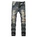 Men's Clothing Men's Ripped Straight Leg Slim Fit Non Stretch Jeans Ripped Men's Light Colored Denim Trousers Denim_mkmklike.com