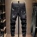 Men's Stretch Skinny Jeans | Distressed Rip & Paint Splatter Design | Washed Black Denim Pants For Street Style_mkmklike.com