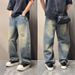 Men's Vintage Washed Distressed Denim Jeans – Relaxed Straight-Leg Baggy Pants With Ripped Details (Blue, M-Xxxl)_mkmklike.com